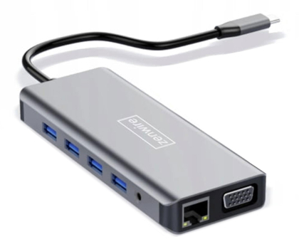 Hub USB Zenwire Hub 12w1 USB-C 2xHDMI VGA USB 3.0 RJ-45 SD PD 87W